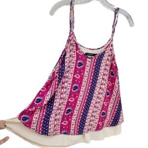 Cuesta Blanca Boho Cami Paisly Floral Sleeveless Top - M - 100% Rayon- Red/Blue